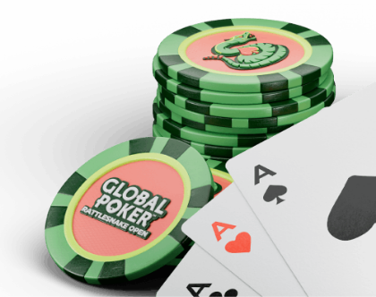 graphical image of global poker chips and playing cards